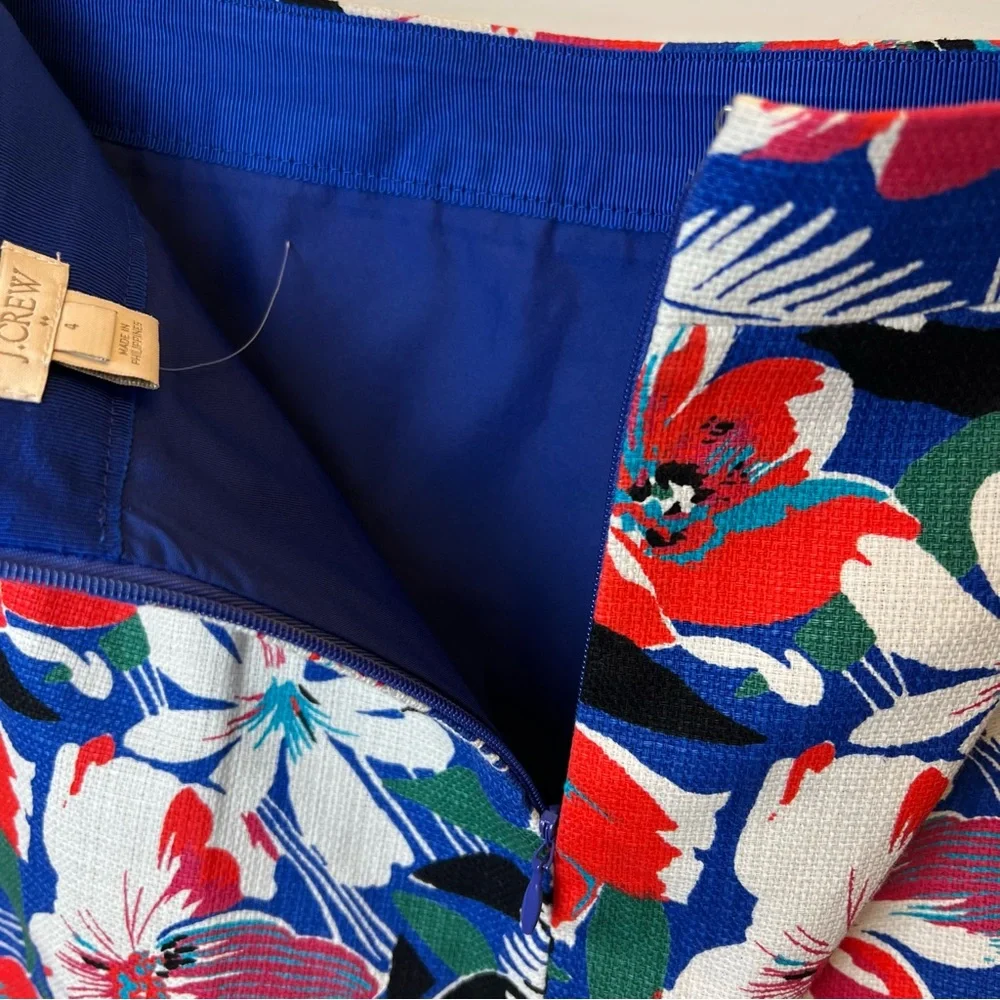 J. Crew Tropical Floral Cotton Pencil Skirt Sz 4 Colorful Midi Hawaiian Dopamine